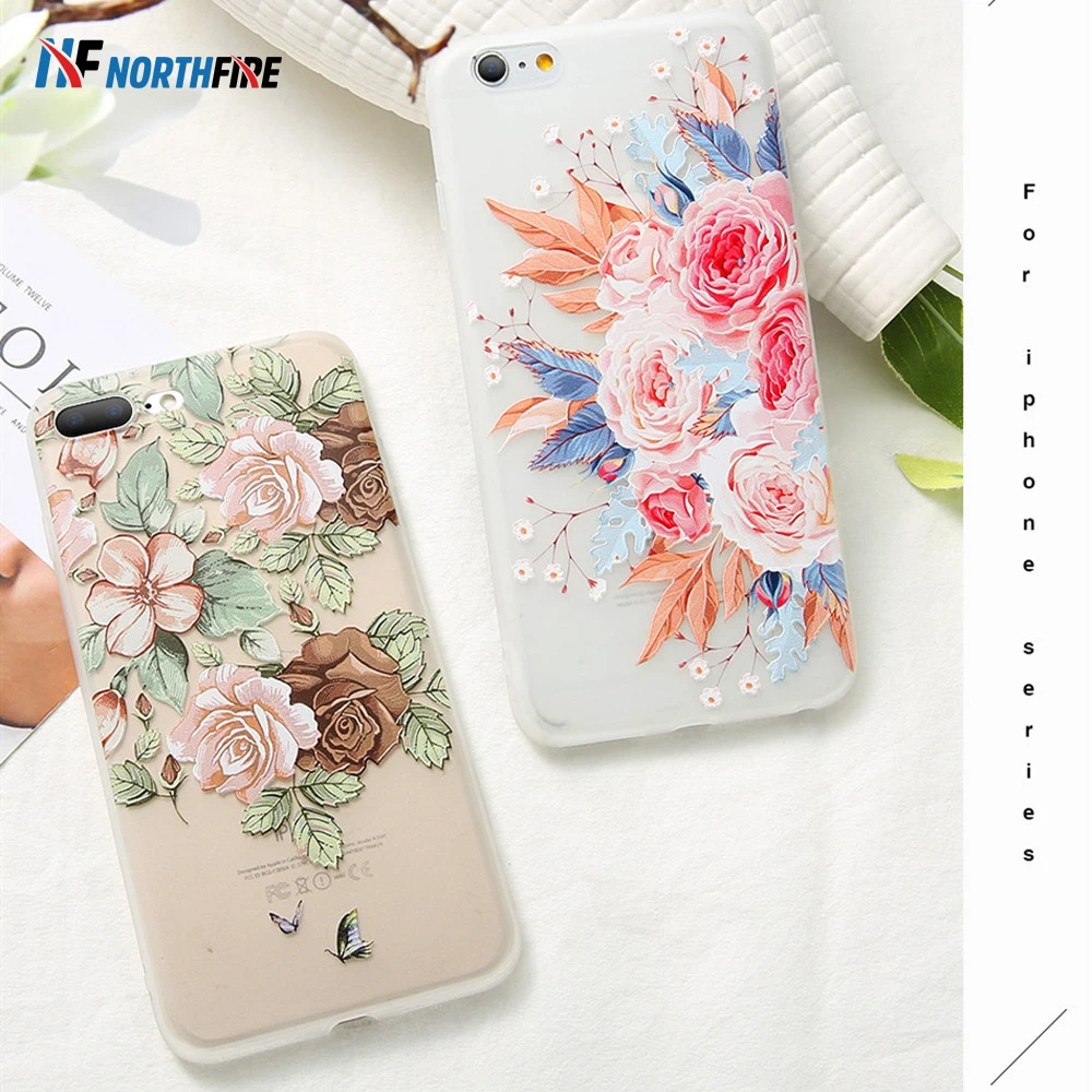 

NORTHFIRE 3D Embossed Floral Phone Case For iPhone 5 6 7 8 7Plus 8Plus Fashion Case For iPhone X XS XR XSMAX Cover Fundas Coque