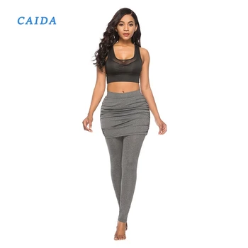 

CAIDA New Running Pants Hip Side Pleated Skirt Slim Sexy Skirted Leggings High Waist Pants Fashion Women Wrap Folding Skull
