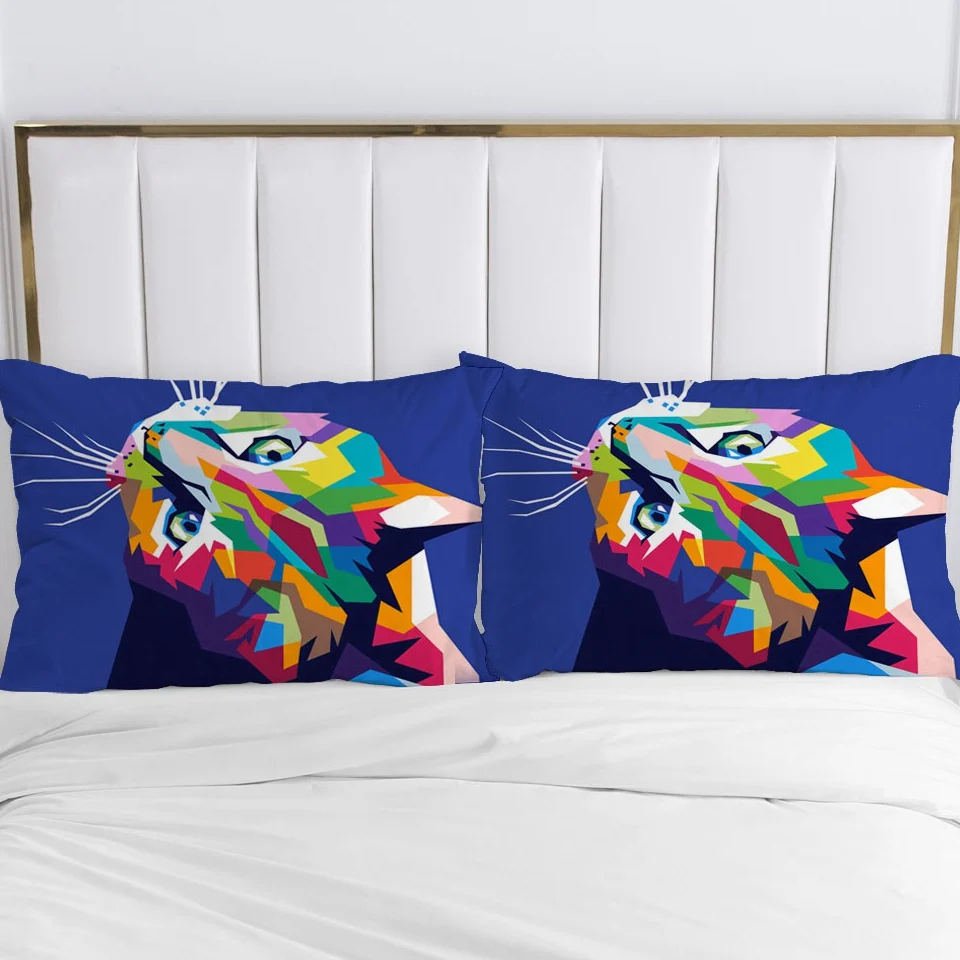 

2pc Pillow Case Pillowcase 50x70 50x75 50x80 50x90 80x80 70x70 Decorative Pillow Cover Bedding Pillowcover Colorful Cat