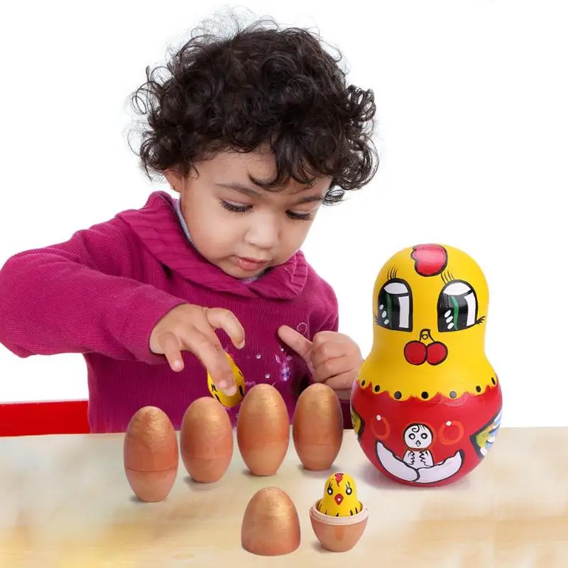 5pcs Color Painted Wooden Toys Develop Children's Interests Practical Ability Creative Russian Nesting Dolls Handmade Gifts - Цвет: C