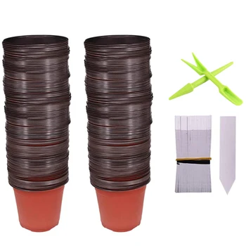 

100 Packs of 4-Inch Plastic Seedling Plant Nursery Pots with 100 Pcs Plant Label and 2 Transplant Tools