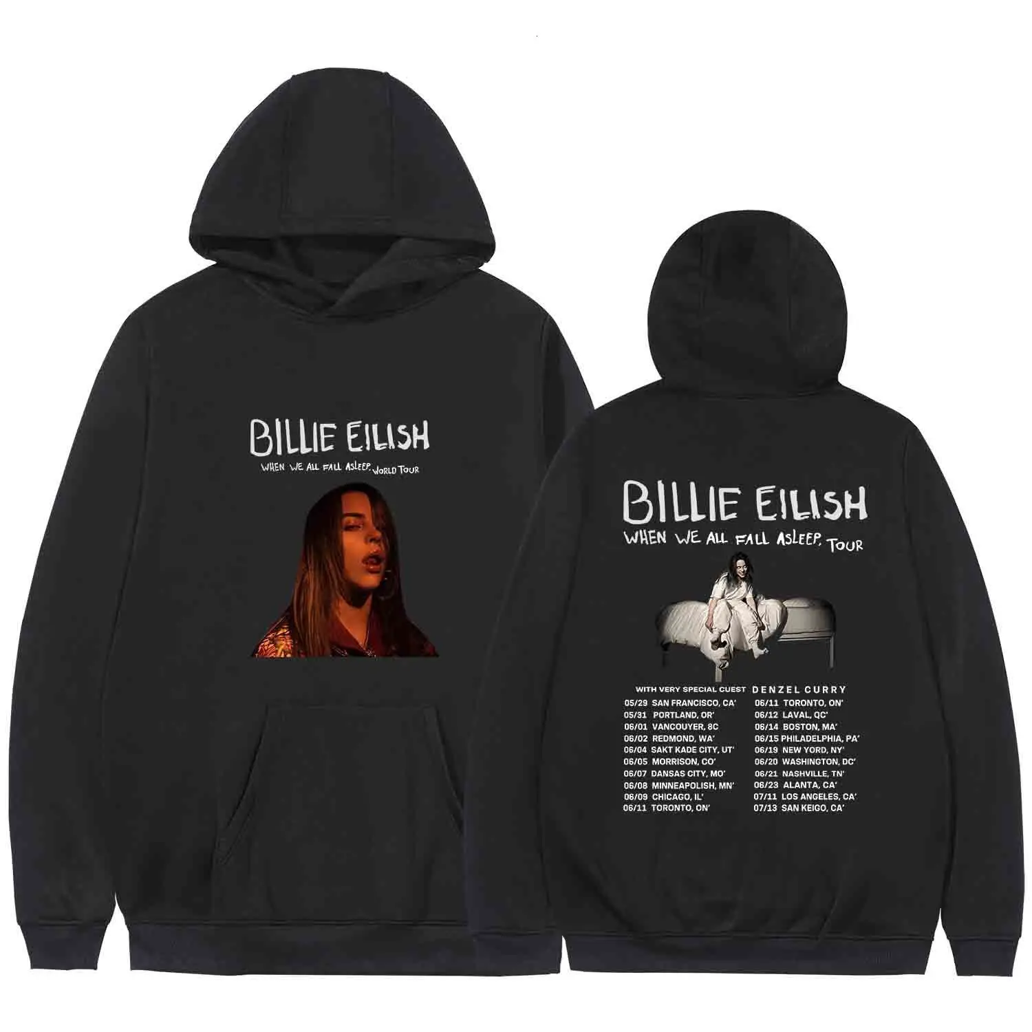 

2019 Billie Eilish Hoodies Concert Tour Sweatshirt Jacket Casual Oversized Hoodie Plus Size Merchandise Casual Fashion Clothing