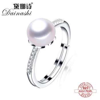 

2020 New Simple Natural Freshwater Pearl Ring For Women Fashion Zircon Adjustable Ring 925 Sterling Silver Bridal Jewelry Gift