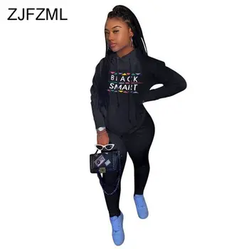 

Rainbow Letter Print Sexy 2 Piece Tracksuit Women Long Sleeve Hooded Slim Sweatshirts and Long Pencil Pants Causal Sweatsuit