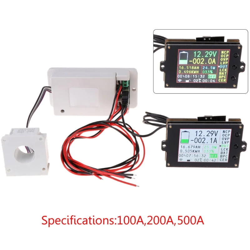 

DC 500V 100A 200A 500A Wireless Voltmeter Ammeter Coulometer Battery Power Meter 2.4'' TFT LCD Display Voltage Current Meter