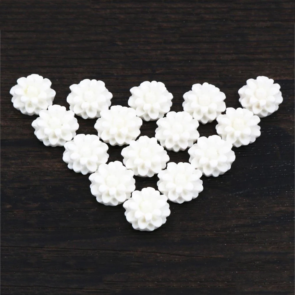 New Fashion 40pcs 12mm White Color Flat Back Resin Flower Cabochons Cameo G7-11 | Украшения и аксессуары