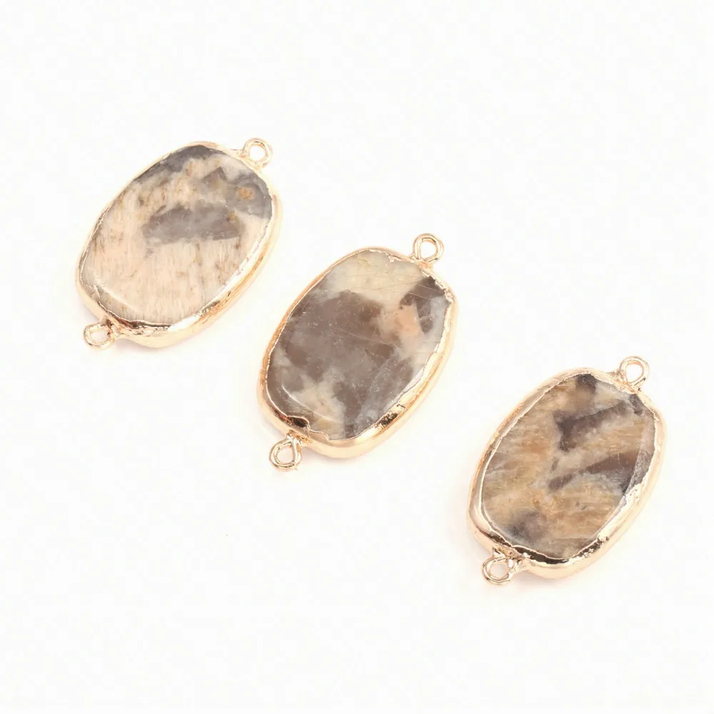 

Natural Stone fashion oval gold-plated Double Hole Connector Finding for DIY Jewelry Making Supplies Size 21X36MM