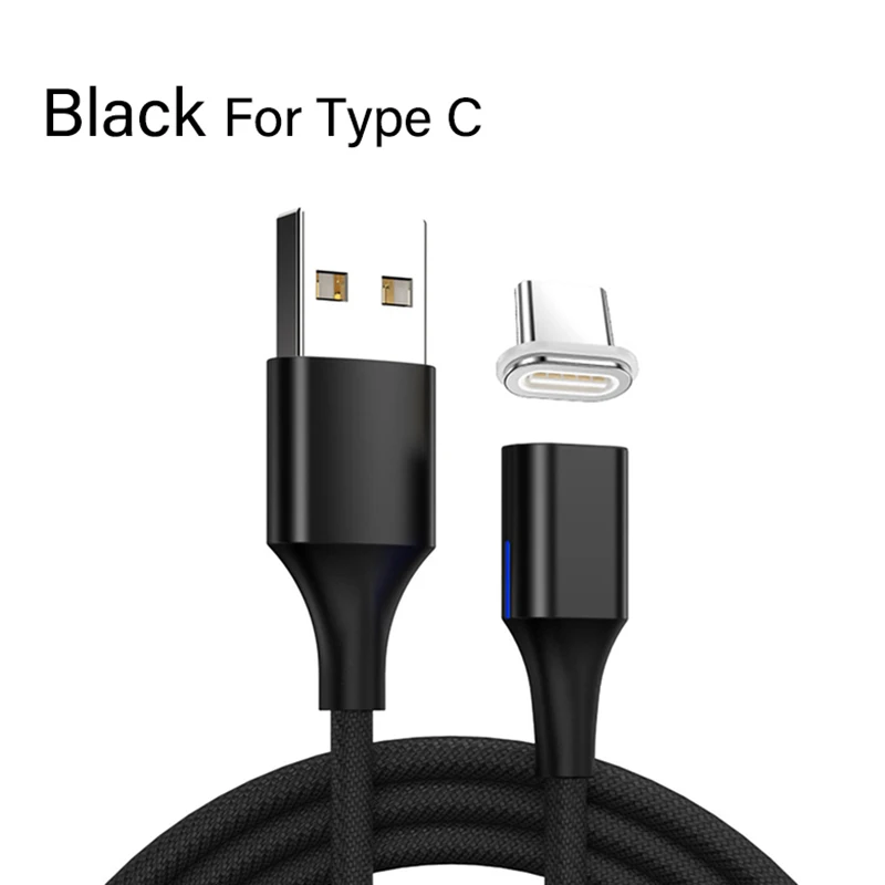 Black For Type C Магнитный usb-кабель для быстрой зарядки 3 А, Кабель зарядного устройства микро-usb для iPhone 7, Xiaomi, магнитный шнур для зарядки мобильных смартфонов - Цвет: Black For Type C