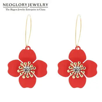 

Neoglory Bright Color Flower Shape Crystal Hoop Earrings For Women Korean Design Fashion Bijoux For Party Gift For Girl Friend