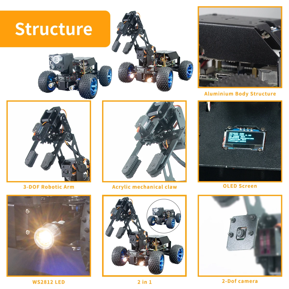 Adeept PiCar Pro 2 in 1 4WD Smart Robot Car Kit with 4DOF Robotic Arm for Raspberry Pi(Raspberry Pi Board NOT Included)