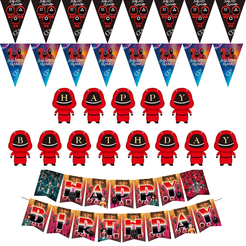 Squid Game Theme Adult Party Decorations Banner Invitation Card Birthday  Pull Flag Party Supplies Halloween Decor - Disposable Party Tableware -  AliExpress