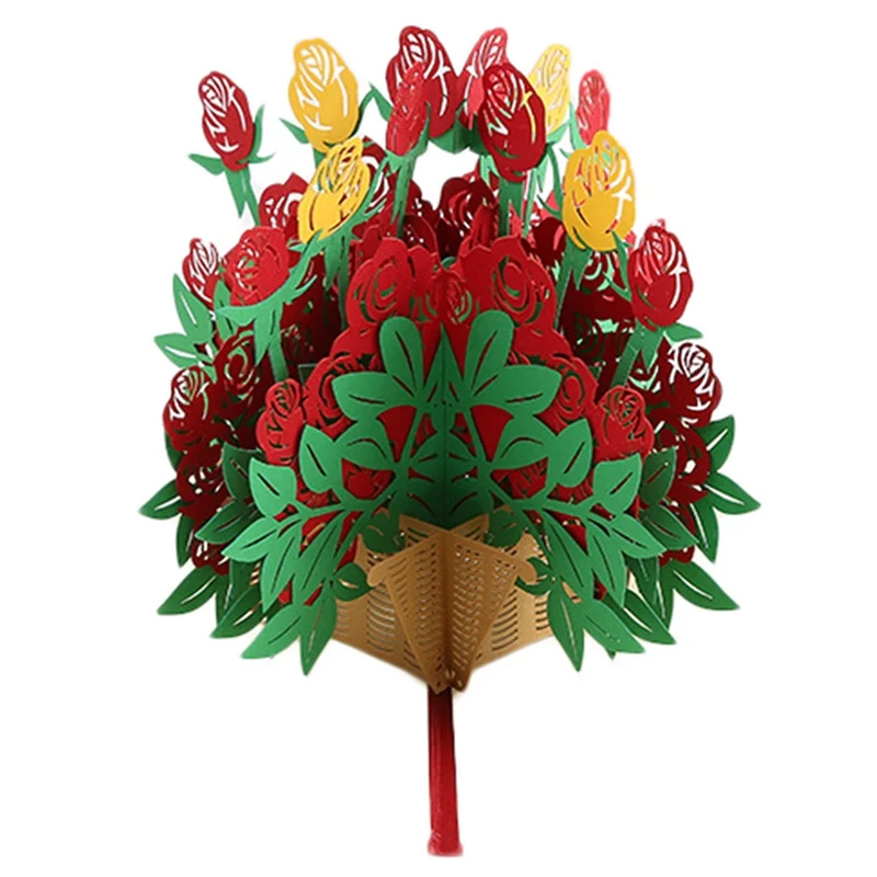  1pcs 3D Stereoscopic Rose Flower Greeting Card Valentine's Day Wedding Invitation Cards Romantic Gi - 4.00053E+12