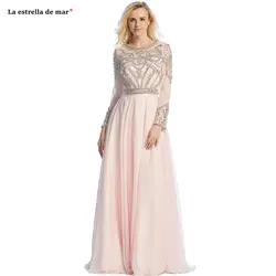 Vestidos de gala 2019 новые кружевные шифоновые длинные, обшитые Бисером Рукава A Line Лавандовые Румяна персиковые платья для Школьного бала длинные