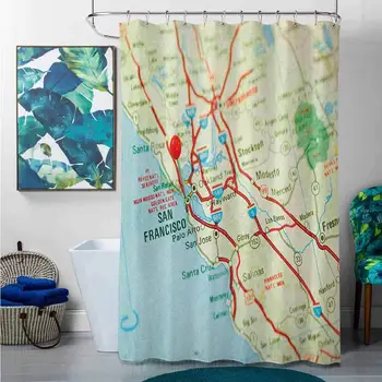 

Shower Curtains Under 10 Dollars Map,Vintage Map of San Francisco Bay Area with Red Pin City Travel Location, Pale Blue Pale