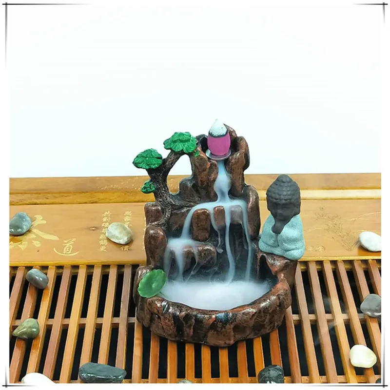 Смола Курильница для благовоний горелка креативный домашний Декор маленький Монах Будда дым водопад курильница использование в домашних Teaho - Цвет: L