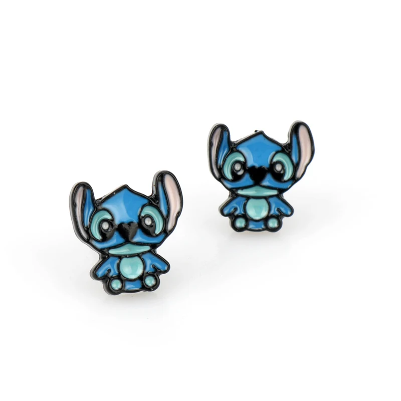 blue stud earring Аниме мультфильм милый Охана Лило Ститч брелок Kawaii Эмаль Подвеска из металлического сплава ожерелье chaviro автомобиль брелок цифры брелок - Цвет: blue stud earring