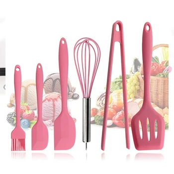 

Pink Silicone Scraper Set 6 Pieces 600oF Heat-resistant Baking Mouth Silicone Brush Safe Soft Non-adhesive Baking Tool