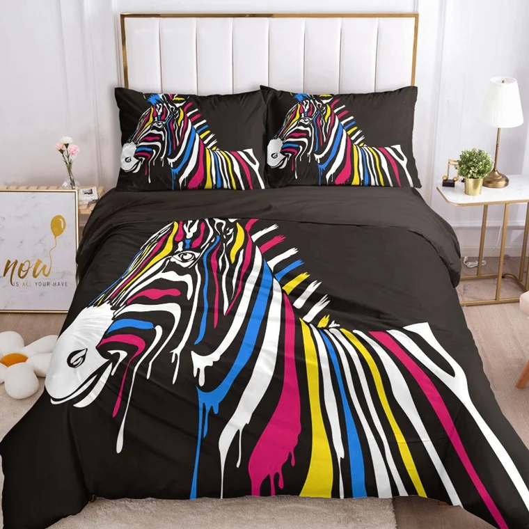 

Euro Double Comforter Bedding Sets 3D HD Duvet Cover Set Color zebra Blanket/quilt Cover and Pillowcase Polyester Cotton Bed set