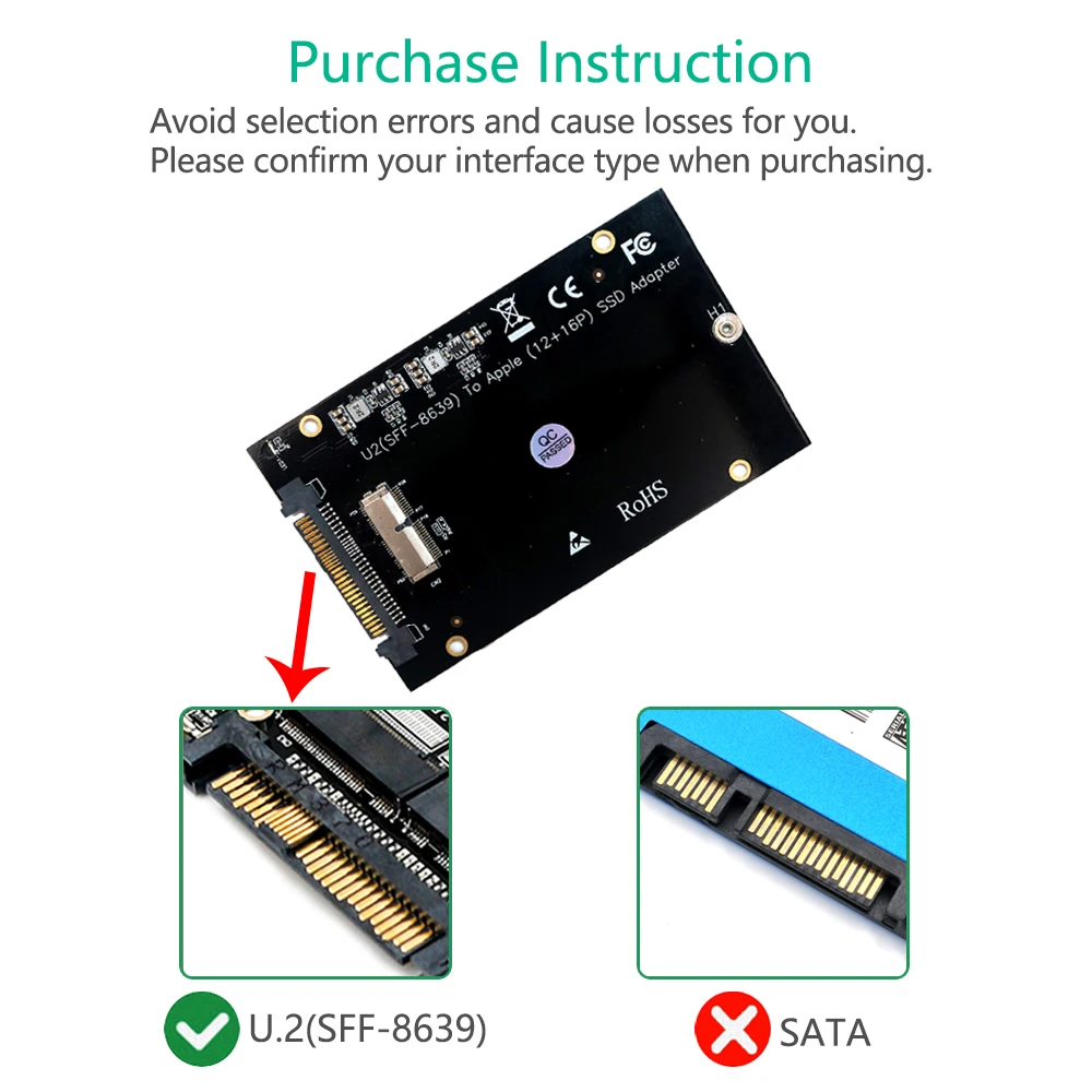 Адаптер Внешний жесткий диск SSD M2 PCIe для SFF-8639 U.2 адаптер 3," Кронштейн SSD для MacBook Air Pro retina 2013 12+ 16pin M2 SSD