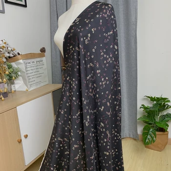 

White waxberry 114cm black small floral silk Summer Garment dress clothing fabric sewing materials Free shipping