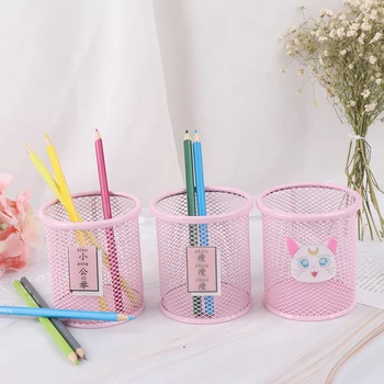 

Office Student Pen Pink Multi-Function Round Pen Box Desktop Stationery Storage Grid Pen Holder