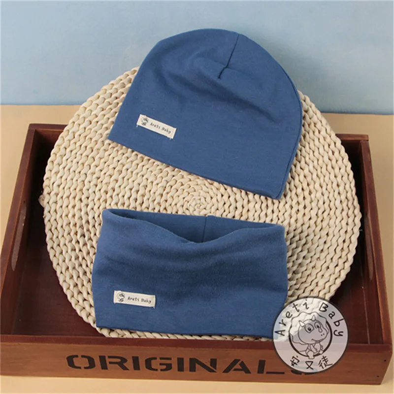 Шерстяной хлопковый весенне-осенний шарф с круглым вырезом+ шапка, комплекты из двух предметов для малышей до 6 лет, детские шапки-бини с воротником для мальчиков и девочек - Цвет: 37
