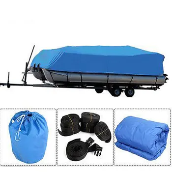 

21-24ft 600D Oxford Fabric High Quality Waterproof Boat Cover with Storage Bag Blue