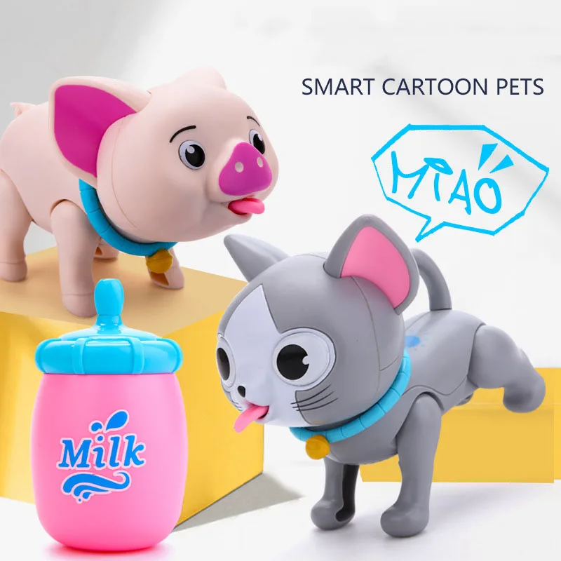 Креативный интеллектуальный сенсорный индукционный корм электрический питомец милый мультяшный кот собака свинья вылизывает бутылки светящиеся умные Домашние животные игрушки для детей