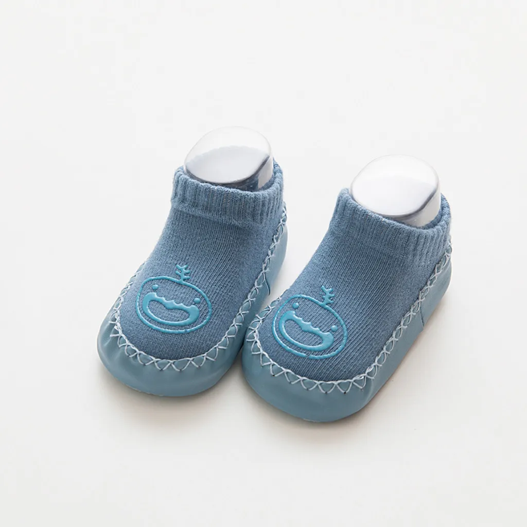 Носки для новорожденных мальчиков и девочек милые теплые носки-тапочки с героями мультфильмов нескользящие носки для малышей обувь для малышей - Цвет: D