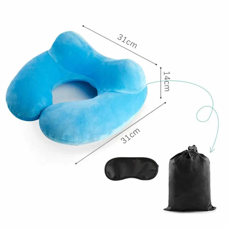 Надувные u-образные подушки для путешествий, медленный отскок, портативная складная подушка для шеи, для путешествий, с эффектом памяти, для поезда, самолета, для улицы - Цвет: PVC-sky blue