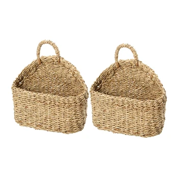 

2 Pack Plant Bins, Handmade Woven Hanging Basket Wall Basket for Home Garden Wall Decor Hanging Storage