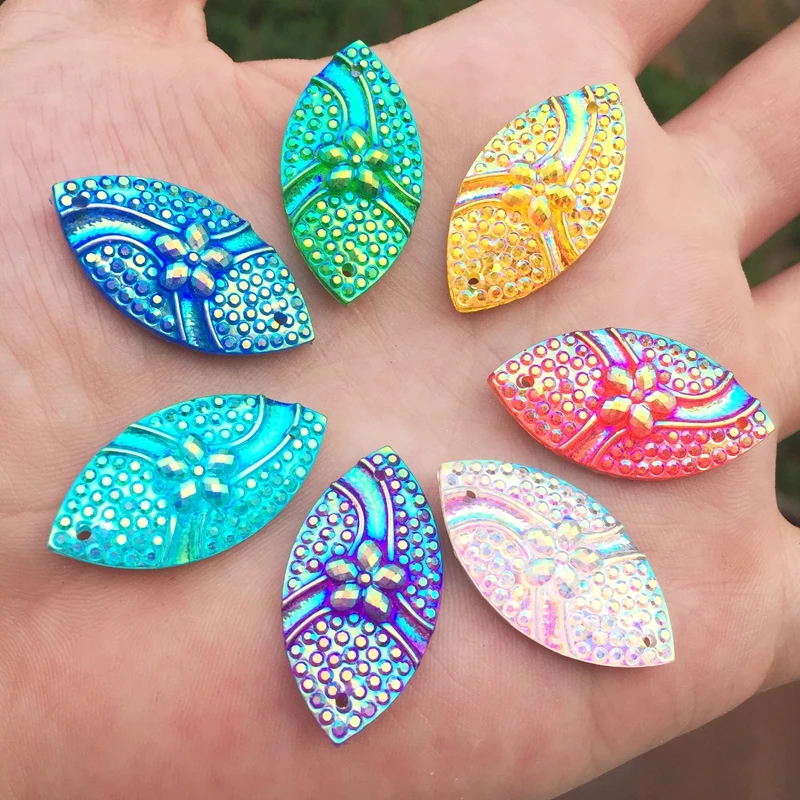 DIY 12pcs 15*30mm Horse eye&ampflowers Crystal Rhinestones Beads Flat back Sewing Buttons 2 hole craft -HY41A | Дом и сад