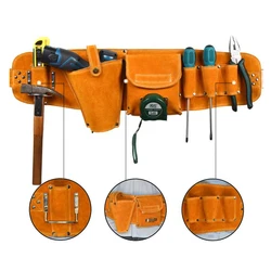 Bolsa de herramientas de cuero de vaca genuino, bolso de almacenamiento de herramientas de reparación multifunción, Kit portátil, organizador, bolsa de almacenamiento de herramientas