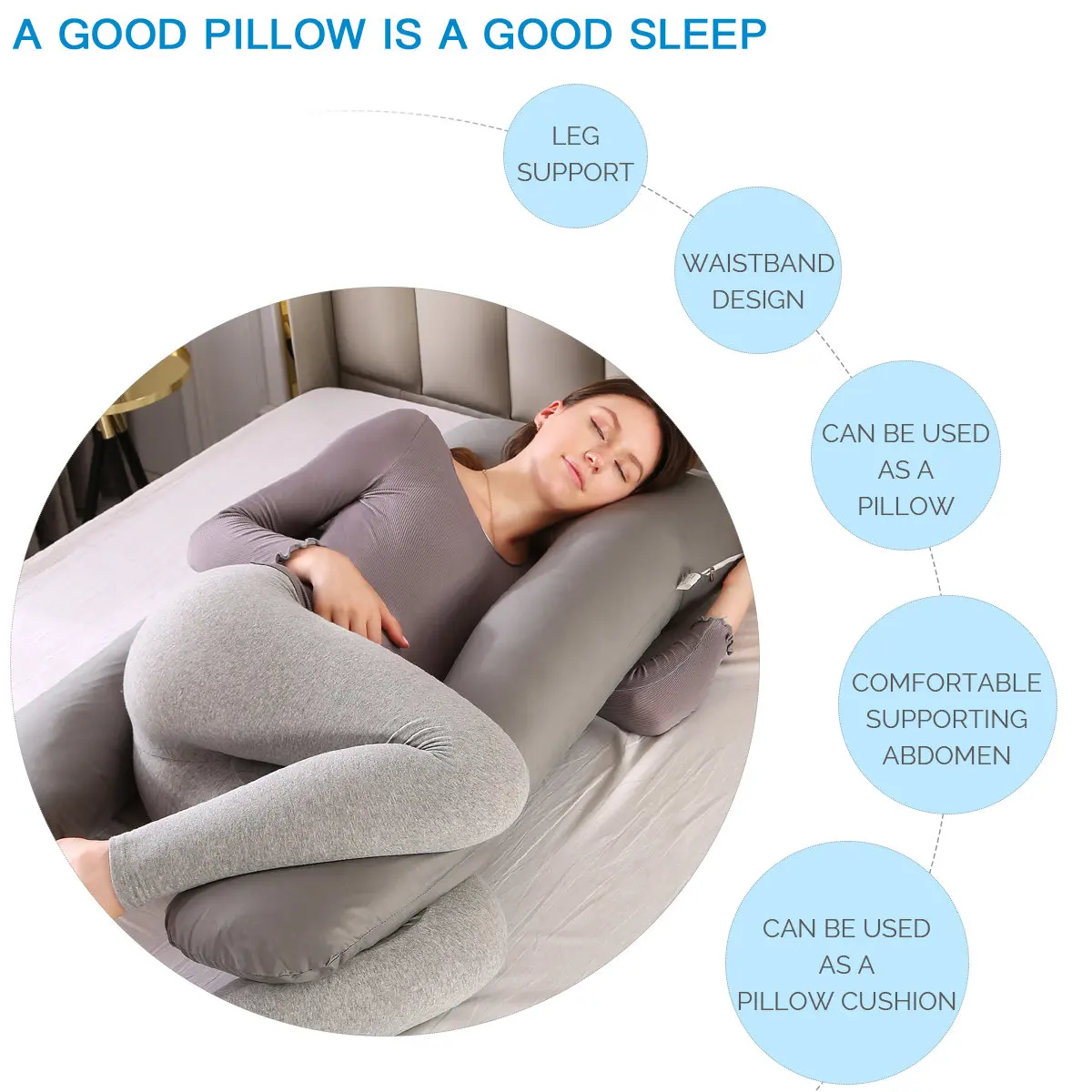 Pregnancy Pillow Bedding Full Body Pillow Comfortable U-Shape Cushion Long Side Sleeping Support Pillows Just6F