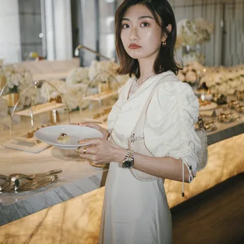 

Savi~ Money Australia 2020 V Collar Drawstring Folds Solid Color Women's Wear Dress 190395