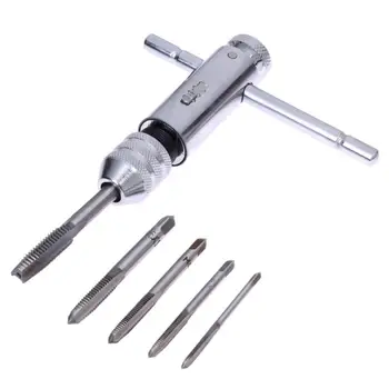 5Pcs/Set Adjustable 3-8mm T-Handle Ratchet Tap Wrench with M3-M8 Machine Screw Thread Metric Plug Tap Machinist Tool 1