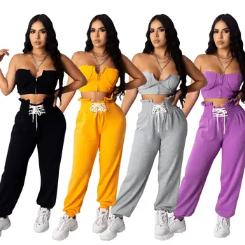 

Streetwear Bandage Summer Outfits 2 Two Piece Set Women Crop Top and Pants Female Tracksuit Ladies Matching Sets Sportwear