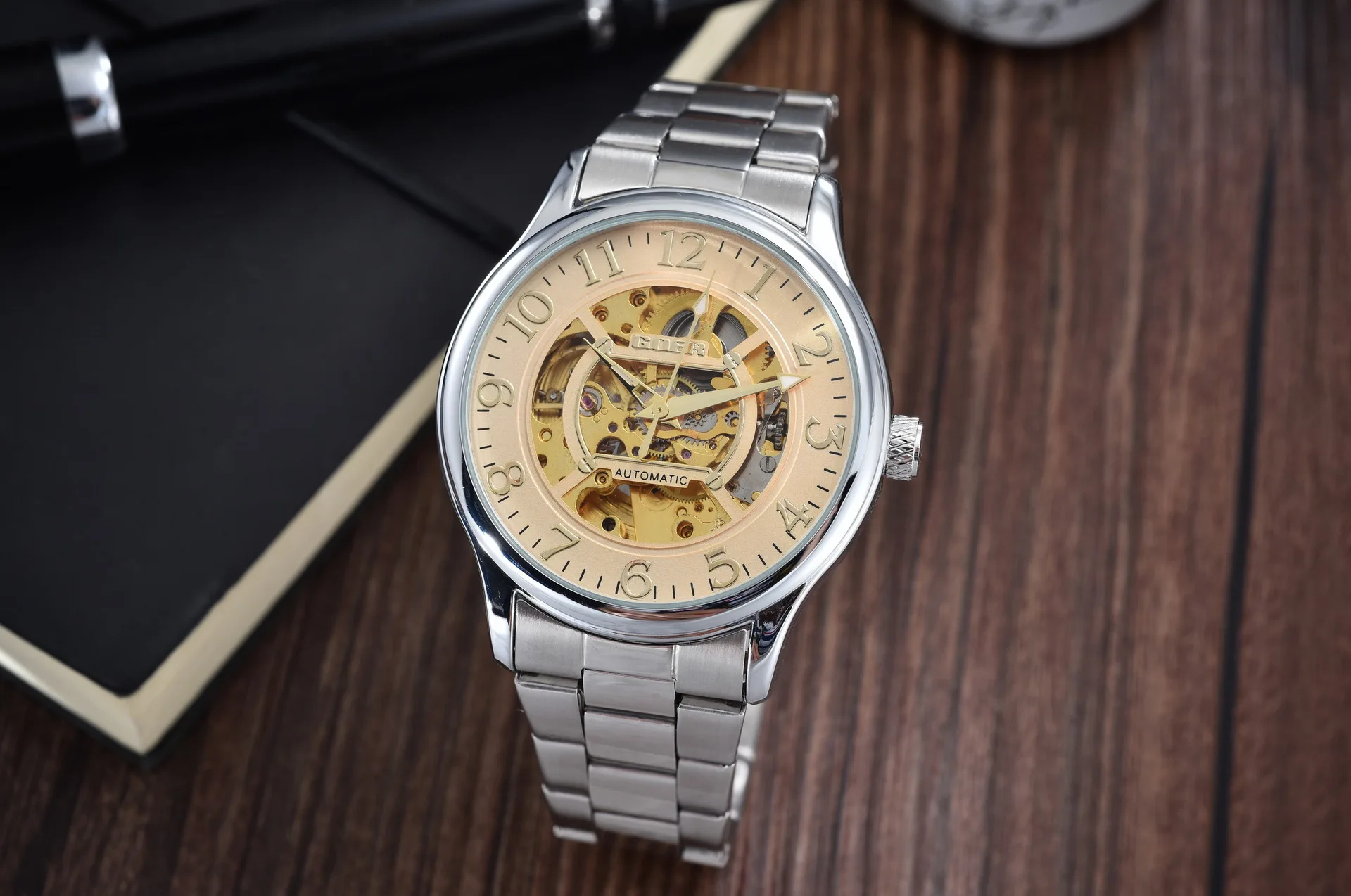 

Goer Fully Automatic Analog Watch Korean-style Cool Hollow out Analog Watch Men Steel Watch Gz0068g