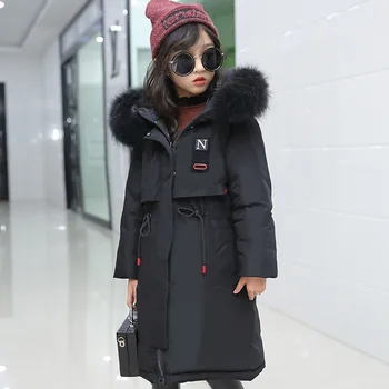 

down jacket, 2019 new girls cuhk children's han edition thickening real fur coat long parka children down jacket outerwear