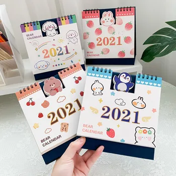 

2021 Notebook Planner Calendar Kawaii Creative Calendar Desk Vertical Paper Storage Box Timetable Plan Notebook Office Supplies