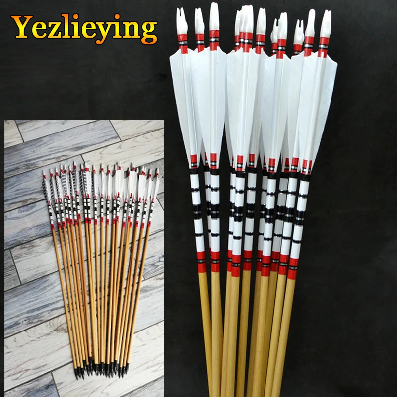 Günstig 6PCS 80cm Handgemachte Natürliche Holz Pfeile Schrauben W Truthahn Feder Für 25 50lbs Longbow Recurve Bogen Bogenschießen