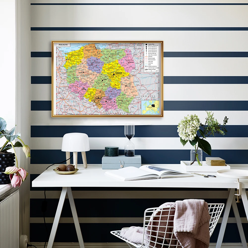 59*42cm Transportation Map of Poland Wall Map In French Small Poster Canvas Painting Travel School Supplies Home Decor