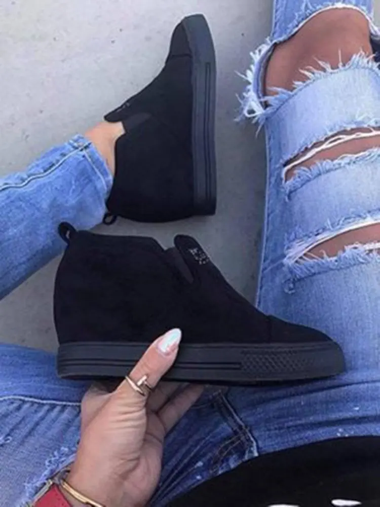 2021 New Pattern Spring Autumn Female Solid Color Wedges Platform Sneakers Hidden Heel Height Increasing Casual Shoes For Women