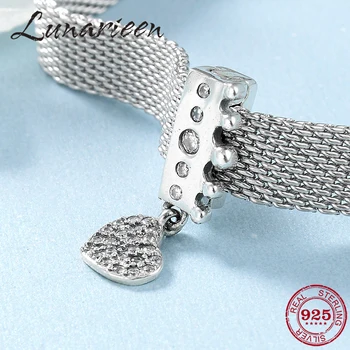 

925 Sterling Silver Princess's crown with dangle clear CZ Heart Clip beads Fit Original reflection Charm Bracelet jewelry making