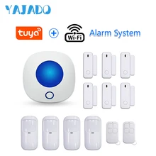 YAJADO Android&iOS Tuya WiFi Home Security Alarm System with Wireless Detectors & Indoor Siren Alarm Speaker APP Remote Control