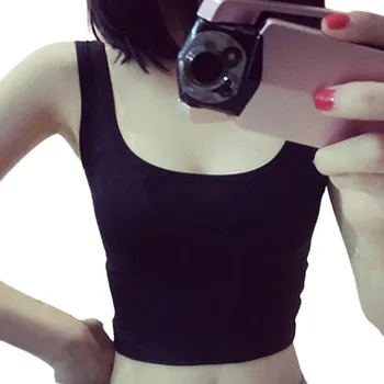 

Summer Slim Render Short Top Women Sleeveless U Croptops Tank Tops Solid Black/White Crop Tops Vest Tube Top New