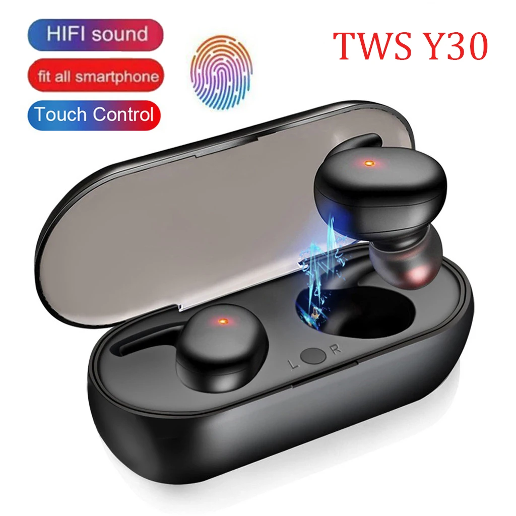 

1PC Y30 Waterproof TWS V5.0 Mini Wireless Headsets Touch Control Bluetooth Earphone Bluetooth Earbuds with Dual Microphone