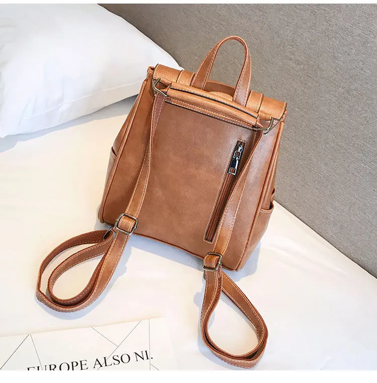 2019 Vintage Women Backpack Purse School Bag for Teenage Girls Retro Leather Backpacks Black Red Travel Back Pack Small Rucksacks (4)