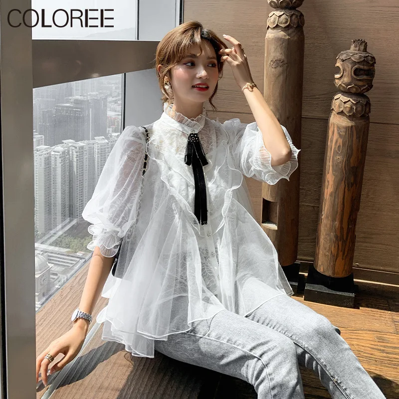 White Puff Sleeve Tops For Women Fashion Elegant