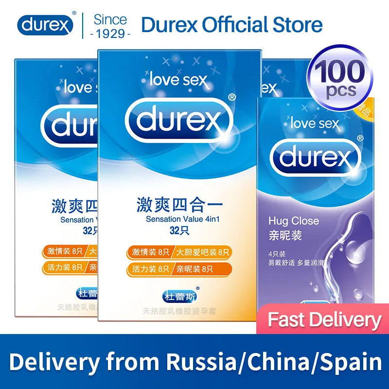 Презервативы Durex 100 шт./для мужчин 4 типа гладкие смазанные презервативы из